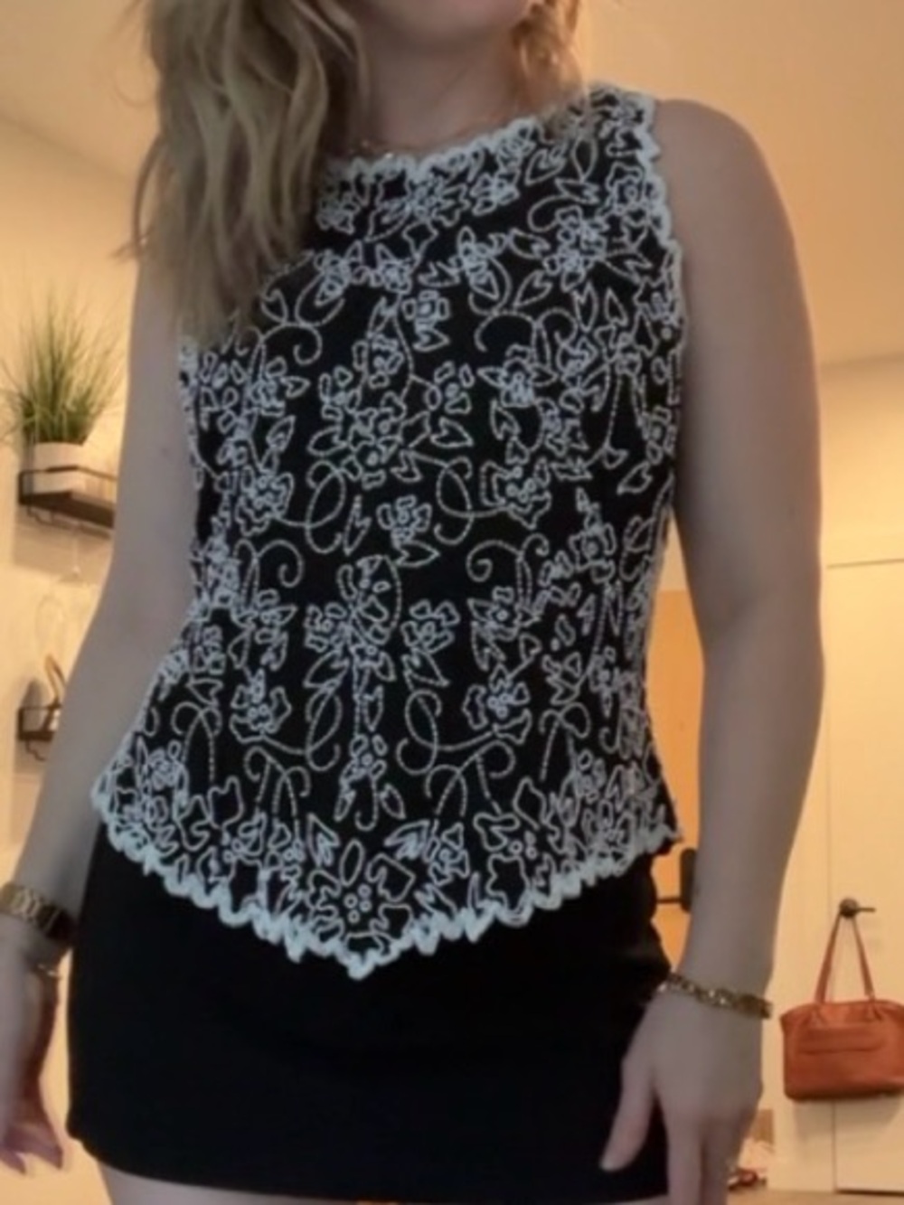 J Kara Black Lace Appliqué Sleeveless Top